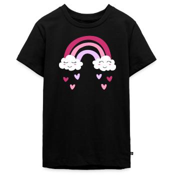 Lila Regenbogen mit Wolken und Herzen für Mädchen - Teenager Premium Bio T-Shirt - Schwarz - Vorne - AI Model Teenager Male light (155cm)