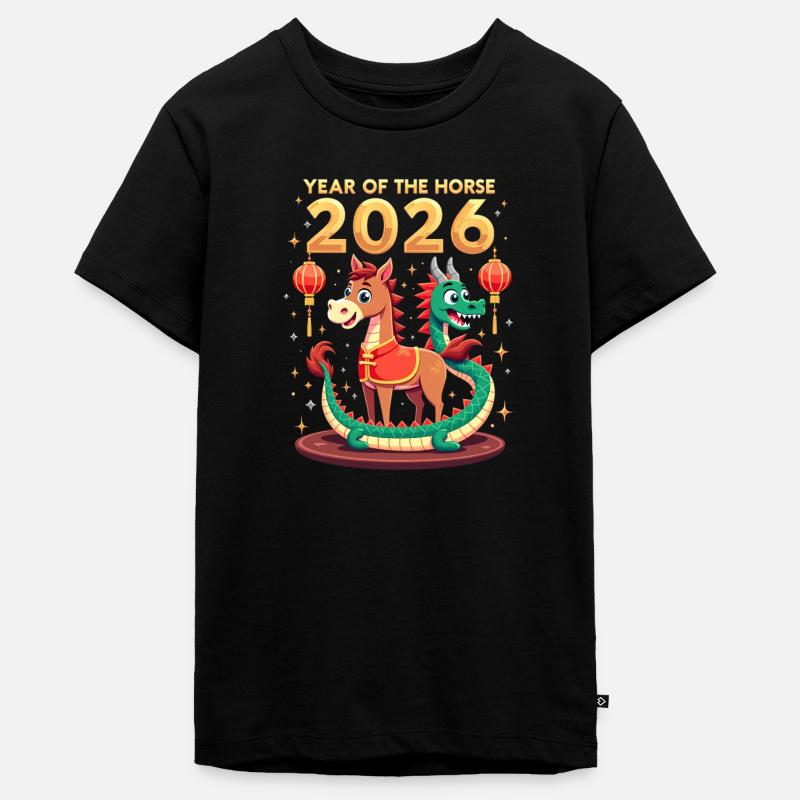 Nouvel An chinois du cheval 2026 - T-shirt Premium bio Ado - noir