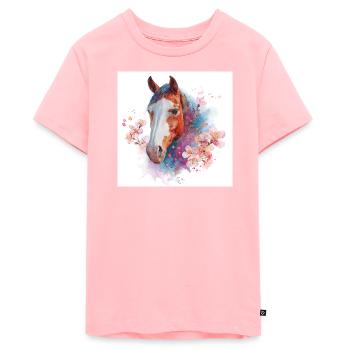 Watercolor Horse with Cherry Blossoms - Teenager Premium Organic T-Shirt - rose - Front