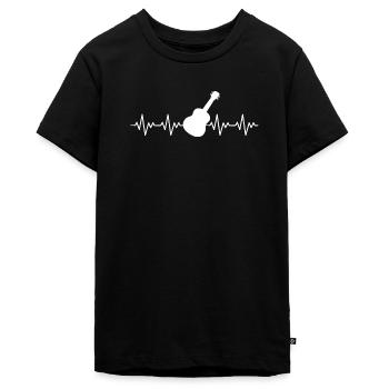 Guitare, rock, ECG, battement cardiaque - T-shirt Premium bio Ado - noir - Devant - AI Model Teenager Male light (155cm)