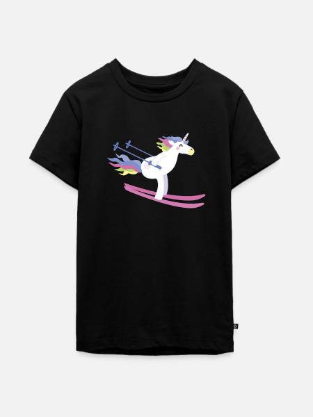 Einhorn auf Ski - Teenager Premium Bio T-Shirt - Schwarz