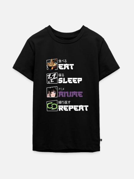 Eat Sleep Anime Repeat - Teenager Premium Bio T-Shirt - Schwarz