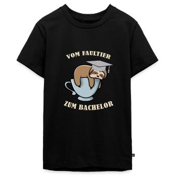 Vom Faultier zum Bachelor Abschluss Universität - Teenager Premium Bio T-Shirt - Schwarz - Vorne - AI Model Teenager Male light (155cm)