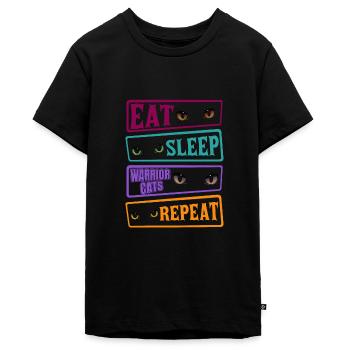 Eat Sleep Katze Cat Repeat Warrior Cat Katzen - Teenager Premium Bio T-Shirt - Schwarz - Vorne - AI Model Teenager Male light (155cm)