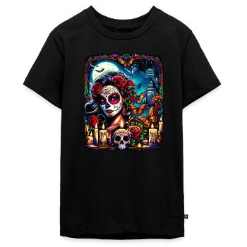 Lebendiges Design für die Feier des Día de Muertos - Teenager Premium Bio T-Shirt - Schwarz - Vorne - AI Model Teenager Male light (155cm)