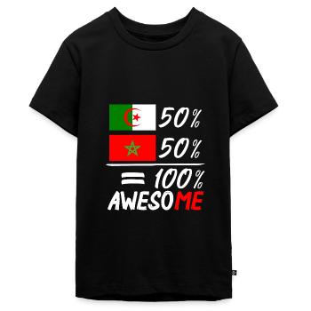 50 % Maroc 50 % Algérie - T-shirt Premium bio Ado - noir - Devant - AI Model Teenager Male light (155cm)