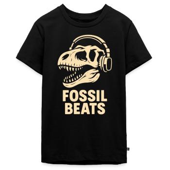 Fossil Beats Dinosaur mit Kopfhörer - Teenager Premium Bio T-Shirt - Schwarz - Vorne - AI Model Teenager Male light (155cm)