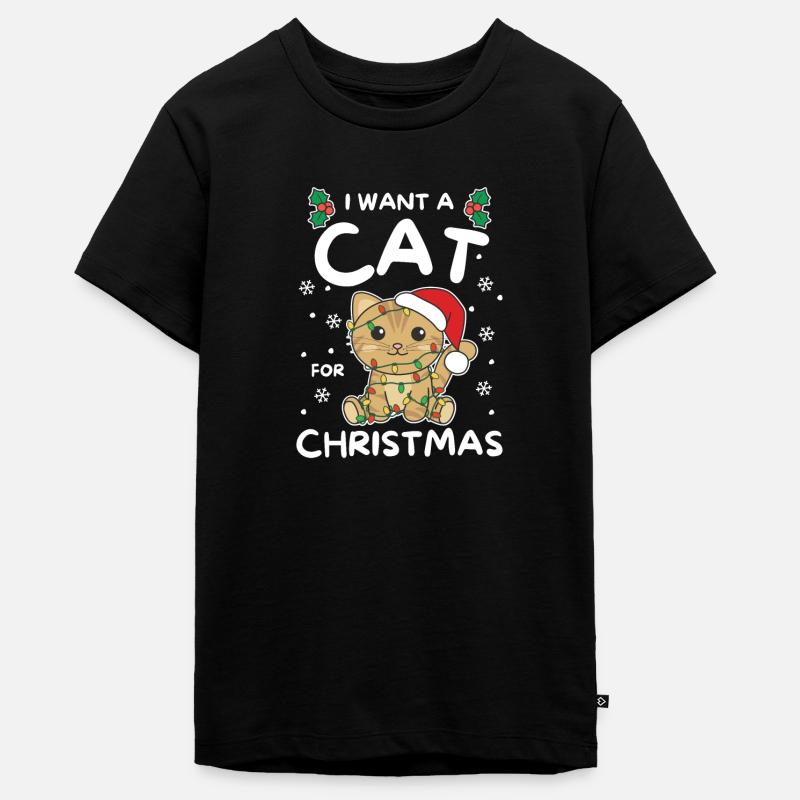 Je veux un chat pour Noël chats mignons - T-shirt Premium bio Ado - noir