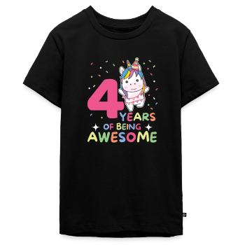 Einhorn zum 4. Geburtstag Kinder vier Jahre alt - Teenager Premium Bio T-Shirt - Schwarz - Vorne - AI Model Teenager Male light (155cm)