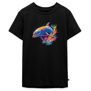 Wasserfarben Farbenfroher Delfin bunte Tiere - Teenager Premium Bio T-Shirt - Schwarz - Vorne - AI Model Teenager Male light (155cm)