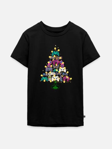 Weihnachtsbaum Gamer - Teenager Premium Bio T-Shirt - Schwarz