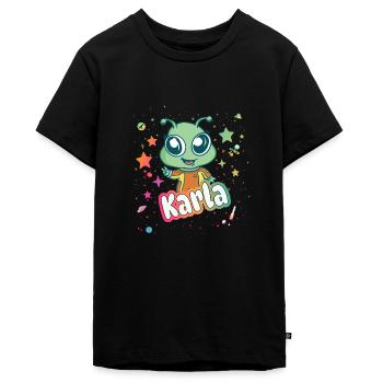 KARLA - Schöner Mädchen Name mit niedlichem Alien - Teenager Premium Bio T-Shirt - Schwarz - Vorne - AI Model Teenager Male light (155cm)