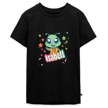 ISABELL - Beautiful girl name with cute alien - Teenager Premium Organic T-Shirt - black - Front - AI Model Teenager Male light (155cm)