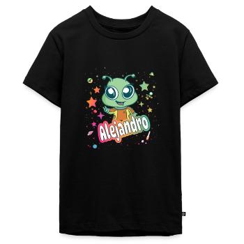 ALEJANDRO - Beautiful boy name with cute alien - Teenager Premium Organic T-Shirt - black - Front - AI Model Teenager Male light (155cm)