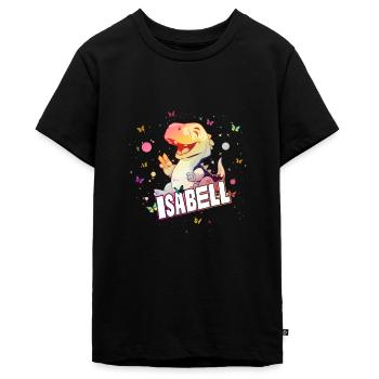 ISABELL - Beautiful GIRL name with cute DINO - Teenager Premium Organic T-Shirt - black - Front - AI Model Teenager Male light (155cm)