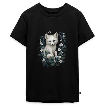 Niedlicher Polarfüchse Im Blumenrahmen - Teenager Premium Bio T-Shirt - Schwarz - Vorne - AI Model Teenager Male light (155cm)