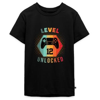 Jungs 12.Geburtstag LvL 12 UNLOCKED Teenager 2010. - Teenager Premium Bio T-Shirt - Schwarz - Vorne - AI Model Teenager Male light (155cm)