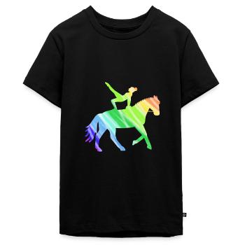 Voltigiererin Pferd bunt - Geschenk Voltigieren - Teenager Premium Bio T-Shirt - Schwarz - Vorne - AI Model Teenager Male light (155cm)