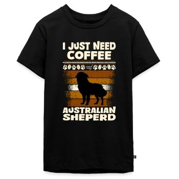 Australian Sheperd Herding Dog Coffee - Teenager Premium Organic T-Shirt - black - Front - AI Model Teenager Male light (155cm)