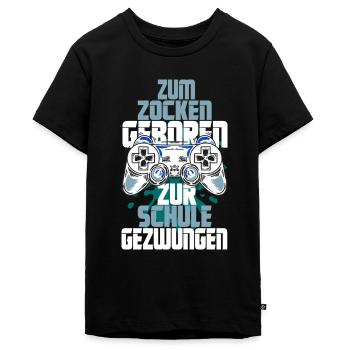 Gamer Zum Zocken geboren, zur Schule gezwungen - Teenager Premium Bio T-Shirt - Schwarz - Vorne - AI Model Teenager Male light (155cm)