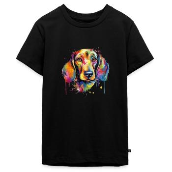 Cooler bunter Dackel Hund - Teenager Premium Bio T-Shirt - Schwarz - Vorne - AI Model Teenager Male light (155cm)