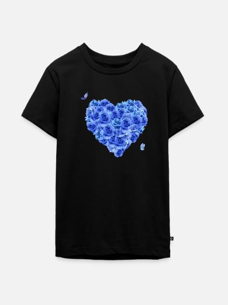 Blaues Blumenherz - Teenager Premium Bio T-Shirt - Schwarz