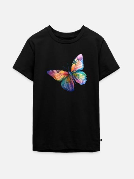 Schmetterling Regenbogenfarben - Teenager Premium Bio T-Shirt - Schwarz