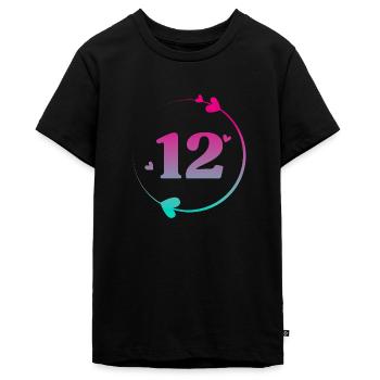12. Geburtstag Bunter Herzkreis - Teenager Premium Bio T-Shirt - Schwarz - Vorne - AI Model Teenager Male light (155cm)