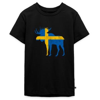 Schweden Elch mit Flagge - Teenager Premium Bio T-Shirt - Schwarz - Vorne - AI Model Teenager Male light (155cm)