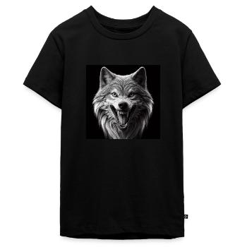 Wolf Hyperrealism 3D Gray on Black - Teenager Premium Organic T-Shirt - black - Front - AI Model Teenager Male light (155cm)