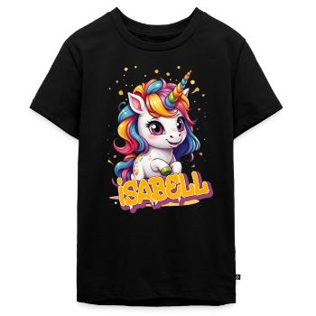 ISABELL - Beautiful girl name with cute unicorn - Teenager Premium Organic T-Shirt - black - Front - AI Model Teenager Male light (155cm)