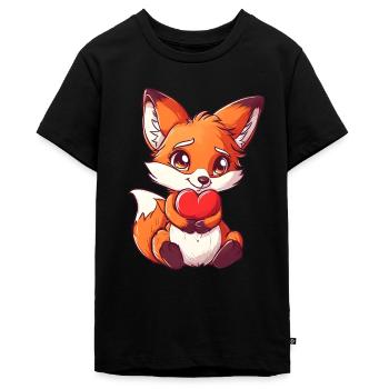 Renard mignon avec coeur Saint-Valentin - T-shirt Premium bio Ado - noir - Devant - AI Model Teenager Male light (155cm)
