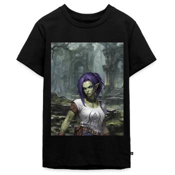 Sharvin l’Orc dans les Ruines du Marais - T-shirt Premium bio Ado - noir - Devant - AI Model Teenager Male light (155cm)