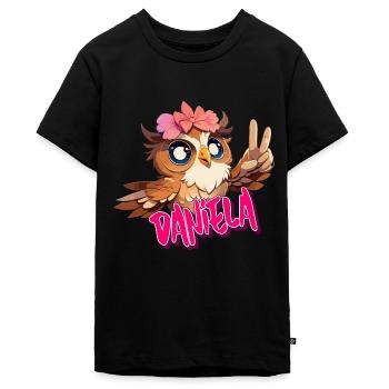 DANIELA - Beau nom de fille avec un hibou mignon - T-shirt Premium bio Ado - noir - Devant - AI Model Teenager Male light (155cm)