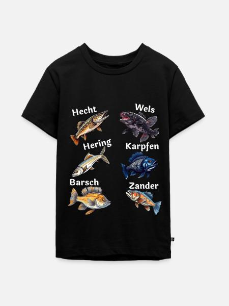 Fische Angler - Teenager Premium Bio T-Shirt - Schwarz