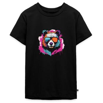 Großer Panda Pandabär Vintage - Teenager Premium Bio T-Shirt - Schwarz - Vorne - AI Model Teenager Male light (155cm)