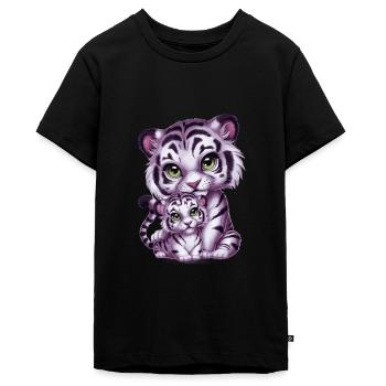Weißer Tiger mit Tiger Mutter - Teenager Premium Bio T-Shirt - Schwarz - Vorne - AI Model Teenager Male light (155cm)