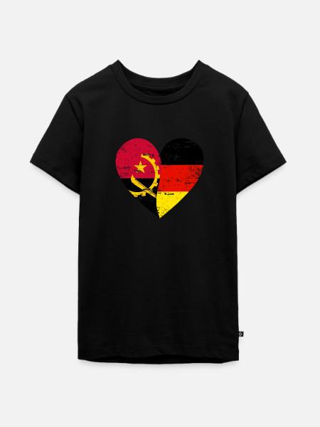 Angola Deutschland Flaggenherz - Teenager Premium Bio T-Shirt - Schwarz