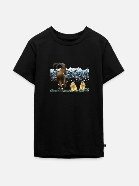Steinbock, Murmeltiere, Berge - Teenager Premium Bio T-Shirt - Schwarz