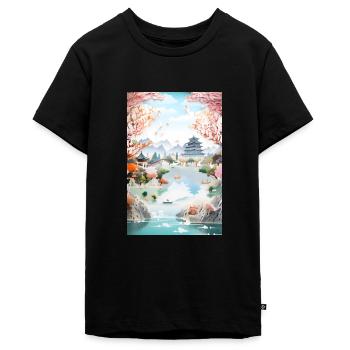Don du temple du paysage du lac du Japon - T-shirt Premium bio Ado - noir - Devant - AI Model Teenager Male light (155cm)