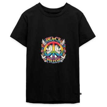 Paix Amour Fierté Arc-en-ciel Design - T-shirt Premium bio Ado - noir - Devant - AI Model Teenager Male light (155cm)