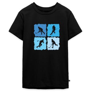 Floorball Retro Unihockey Floorball Spieler - Teenager Premium Bio T-Shirt - Schwarz - Vorne - AI Model Teenager Male light (155cm)