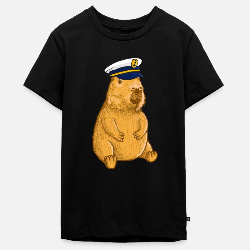 Capitaine de bateau Capybara avec casquette de capitaine - T-shirt Premium bio Ado - noir