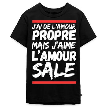 J’ai d’l’amour propre mais j’aime l’amour sale - T-shirt Premium bio Ado - noir - Devant - AI Model Teenager Male light (155cm)