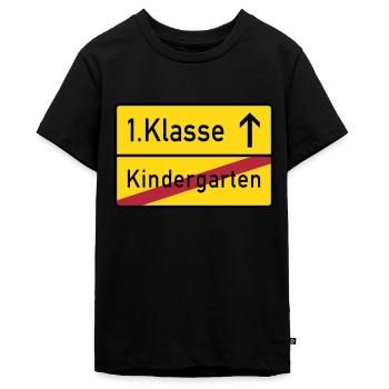 erste klasse - Teenager Premium Bio T-Shirt - Schwarz - Vorne - AI Model Teenager Male light (155cm)