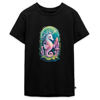 Licorne hippocampe : Monde marin magique - T-shirt Premium bio Ado - noir - Devant - AI Model Teenager Male light (155cm)