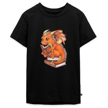 Niedlicher Lesender Drache Fantasy Geschenkidee - Teenager Premium Bio T-Shirt - Schwarz - Vorne - AI Model Teenager Male light (155cm)