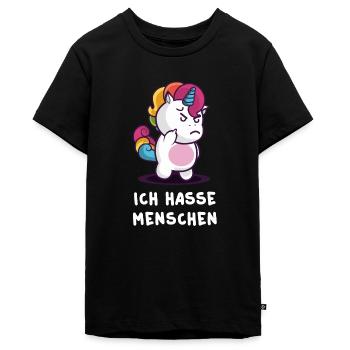 ICH HASSE MENSCHEN - Teenager Premium Bio T-Shirt - Schwarz - Vorne - AI Model Teenager Male light (155cm)