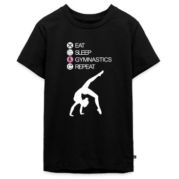 EAT SLEEP GYMNASTIC REPEAT Sportgymnastik Turnerin - Teenager Premium Bio T-Shirt - Schwarz - Vorne - AI Model Teenager Male light (155cm)