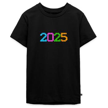 Bunte Jahreszahl 2025 in Pixelgrafik - Teenager Premium Bio T-Shirt - Schwarz - Vorne - AI Model Teenager Male light (155cm)